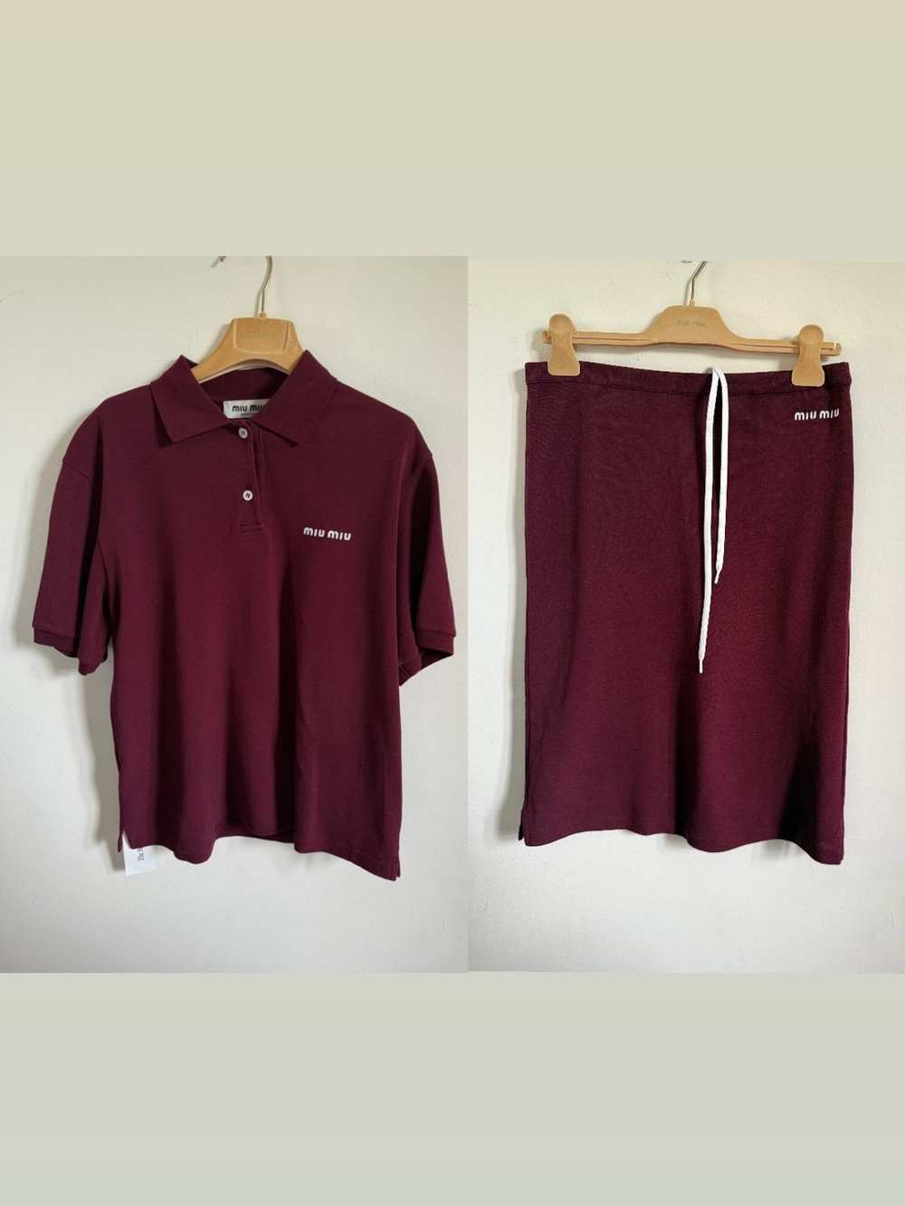 Miu Miu 2024 Burgundy Set Polo and Midi Skirt - Picture 3 of 7